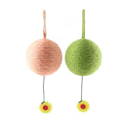 China Stocked Cactus Cat Sisal Scratching Post Cat Scratcher Toy Ball With Bell Interactive Cat Toy for sale