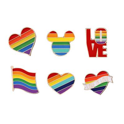 China North America/Europe/Oceania Love is Love, E-Xiu LGBT Accessories Six Custom Acrylic Premium Alloy Pin Badge Gay Flag Brooch Pin Rainbow Color for sale