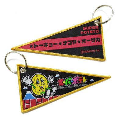 China High Quality Custom Fabric Double Side Triangle Embroidery Fabric Key Chain / Keytag / Key Chain for sale