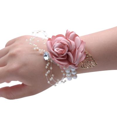 China Wedding Corsage Flower Hot Sale Bridesmaids Supplies Handmade PE Rose Artificial Flower Wedding Wrist Corsage for sale