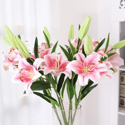 China Hot Wholesale Artificial Flower Real Touch Wedding Lily Bouquet Gift Sales Easter Lily Artificial Flower for sale