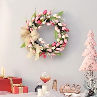 China Gift Hot Sales 2 Color Spring Wreath Garlands For Front Entrance Garlands For Front Entrance Outside For Easter Day for sale