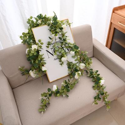 China Wholesale Gift Real Touch Artificial Rose Vine Flowers Rose Vine Decoration For Wedding Artificial White Rose On The Vine for sale