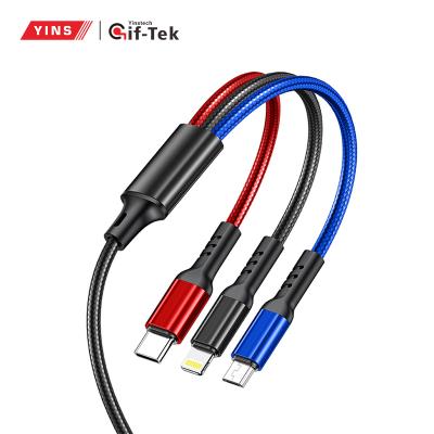 China Wholesale MP3/MP4 Player On Stock 3 in 1 3 Colors Charging Micro Type C USB Cable Lighting Phone Accessories Fast Charging Cable for sale