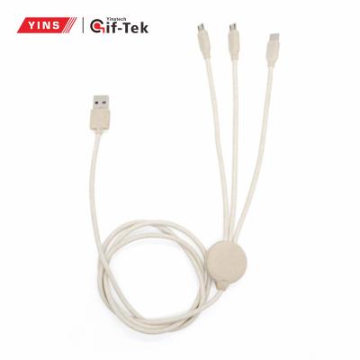 China MP3/MP4 Newest Type C Lightning Multi Player 2020 Android 3 in 1 USB Biodegradable Eco Friendly Wheat Straw Material Charging Cable for sale