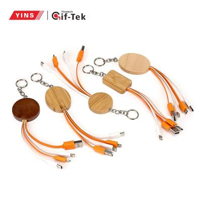 China MP3/MP4 Player 2021 New Style Natural Bamboo3 In 1 Key Chain Fast Charger Usb Cable for sale