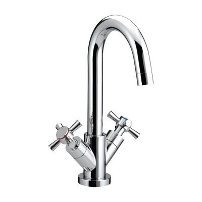 China Chrome Brass Double Cross Handle Bathroom Faucets Single Hole Basin Mixer Tap for sale