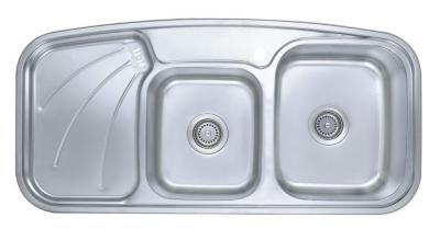 China 0.8mm Thickness Stainless Steel Double Kitchen Sink With Side Board for sale