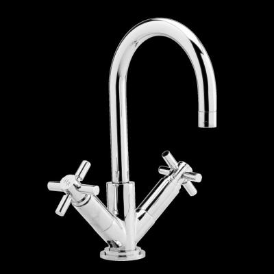 China Curve Swivel Spout Bathroom Single Hole Deck Mounted Kitchen Sink Mixer Taps for sale