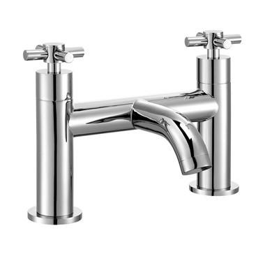 China Bath Filler Mixer Tap Faucet / Cross Double Handle Deck Mount Tub Faucet for sale