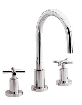 China Deck Mounted Double Handle Faucet , Cross Handle 3 Hole Bathroom Faucet for sale