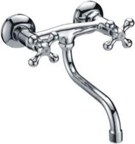 China OEM Double Lever Kitchen Mixer Taps , Crank Swivel Spout Kitchen Faucet for sale