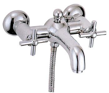 China Wall Mounted 2 Hole Shower Mixer Double Handle Faucet With Diverter for sale