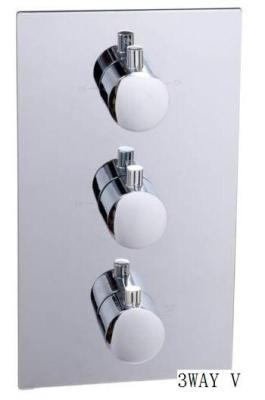 China Vertical Mounted 3 Way Thermostatic Shower Valve / Triple Round Handle Bath Shower Faucet for sale