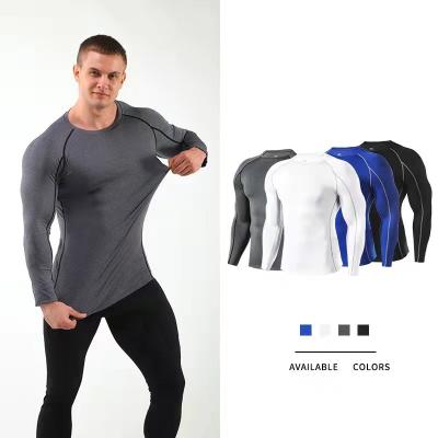 China Breathable Whole Sales  Men Long Sleeve  Quick Dry  T Shirt High Stretch Fitness T Shirt  Plus Size Men  Sports Wear for sale