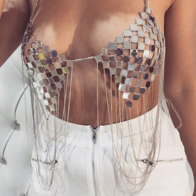 China 2022 high quality custom discoloration mom mother gold body chain bra strap bra top body chain for sale