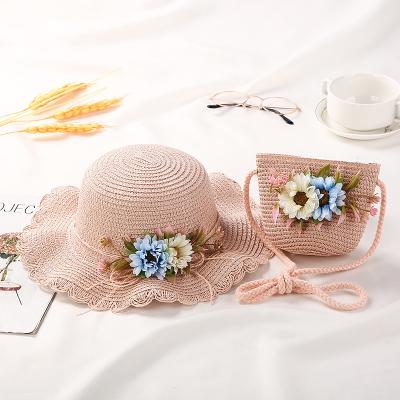 China Image summer sunscreen parent-child sun girl straw bag set female baby fisherman hat for sale