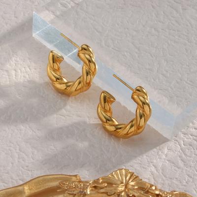 China FASHION Twisted Stud Earrings Chunky Solid Twisted Gold Filled Stainless Steel 18k Gold Plated Hoop Earrings Luxury Women for sale