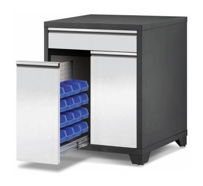 China Garage Storage Pre Assembled Modular Garage Cabinets With Bins And Plastic Trash Can for sale