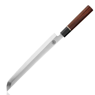 China Rose Wood Handle Gift Box Kitchen Saya Scabbard Premium Disposable Professional High Carbon Steel Blade Japanese Sakimaru Sushi Knives for sale