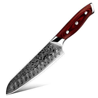 China 67 Layers High Quality Disposable Japanese Damascus Steel Kitchen Santoku Knife With Pakka Wood for sale