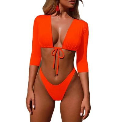 China OEM Recycled Swimwear 2021 Anti-UV Polyester Rash Guard Customized Long Sleeves Swimsuit For Women for sale