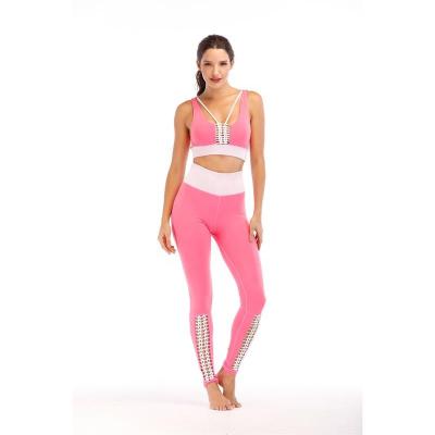 China High Waist Workout Antibacterial Empty Tight Butt-Lift Leggings Pink Active Yoga Set Women for sale