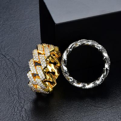 China Hiphop Craft Hiphop Jewelry 18K Gold Plated 925 Sliver Iced Out Rhinestone Crystal Zircon Cuban Link Ring For Women Men for sale