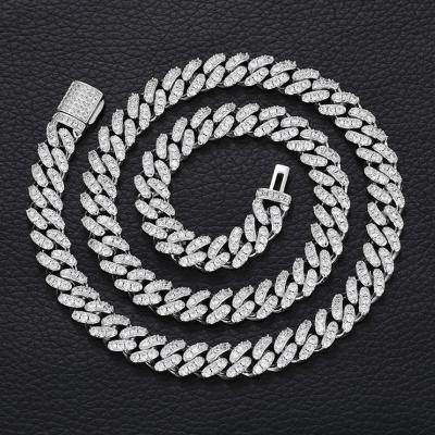 China Europe and America Custom Mens Hiphop Jewelry Necklace Micro Inlaid Zircon 12mm Classic Chain Hip Hop Cuban Chain Cadenas Kolye for sale