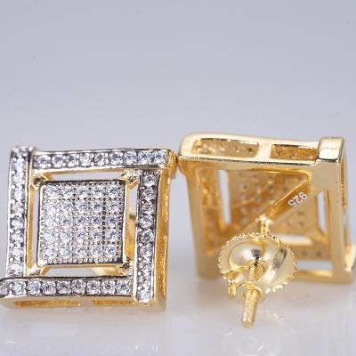 China CLASSIC HipHop Jewelry 14K Gold Plated CZ Micro Cubic Pave Mens Hiphop 18K Gold Silver Earring Jewelry for sale