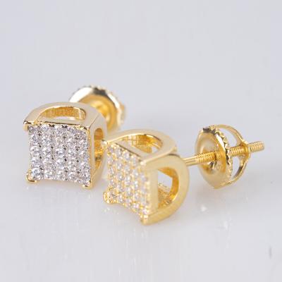 China FASHIONABLE Hip Hop Diamond Stud Gold Plated Small Brass Earrings Iced Out Round Earrings for sale