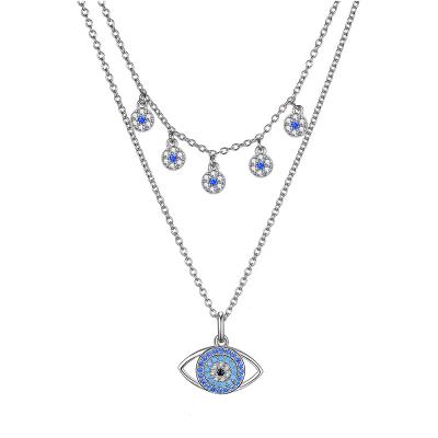 China Religious Fashion Fatima Hamsa Hand Kolye 925 Sterling Silver Gold Plated Pendant Turkish Blue Eyes Small Evil Eye Charm Necklace for sale