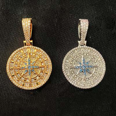 China 18K Zircon Gold Plated Custom Hip Hop Fashion Moissanite Pendant Iced Out Necklace Gift Jewelry Creative Compass Pendant for sale