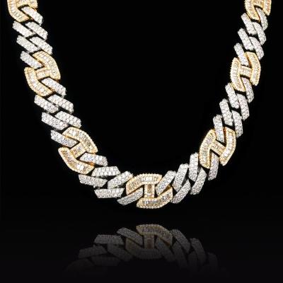 China Custom OEM VVS Moissanite Cadena Kolye Cuban Chain Zircon Cuban Link Necklace From Europe and America 925 Sterling Silver Moissanite Jewelry 15mm for sale