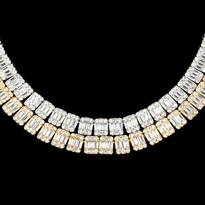 China CLASSIC Hip Hop Iced Out 10mm Square Diamond Thick Men Choker Necklace Tennis Link Chain Clustered Baguette Tennis Chain for sale