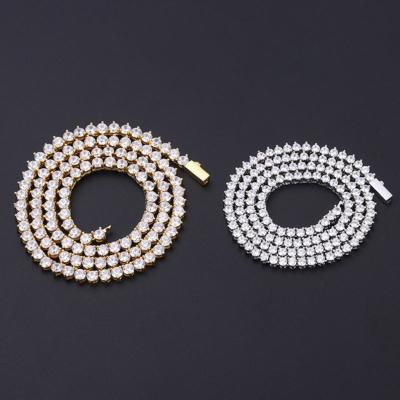 China Tennis Chains Diamond Choker Chains Iced Out CZ Hip Hop Jewelry Zircon Zircon Chain Rose Gold Silver Tennis Chain Europe and America 3mm 4mm 5mm for sale