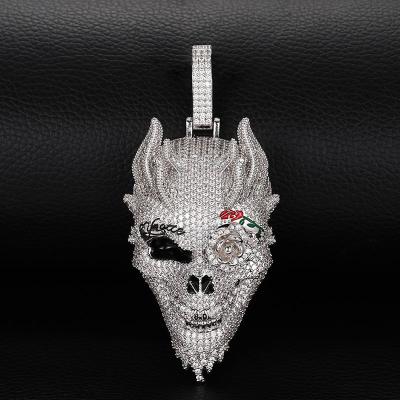 China New Iced Out Zircon Demon Skull Men's Religious Pendant Charm Bling CZ Gold Silver Color Diamond Pendant Hip Hop Jewelry Necklace for sale