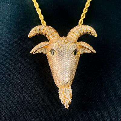 China Zircon Inlaid Jewelry Hiphop Chains and Pendant Fashionable Silver Gold Plated Sheep Head Personality Pendant Hiphop Dropshipping S925 for sale