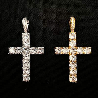 China CLASSIC Mens 14k 18k Silver Gold Plated Custom Zirconia Diamond Cross Pendant Necklace for sale