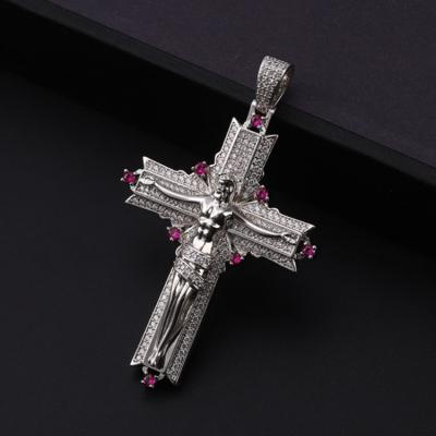 China AAA Zircon Diamond Classic Jesus Cross Stud Pendant With Hip Hop Iced Out Gold Silver Pendant Necklace for sale