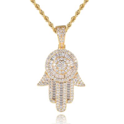 China New Diamond Custom Fatima Hamsa Hand in CLASSIC fashion with eye Fatima Pendant Luxury Jewelry for necklace for sale