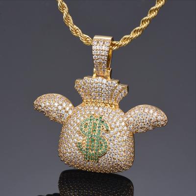 China CLASSIC Custom Logo New 18K Gold Plated Money Bag US Dollar Pendant Necklace Fashion Hip Hop Kolye Jewelry for sale