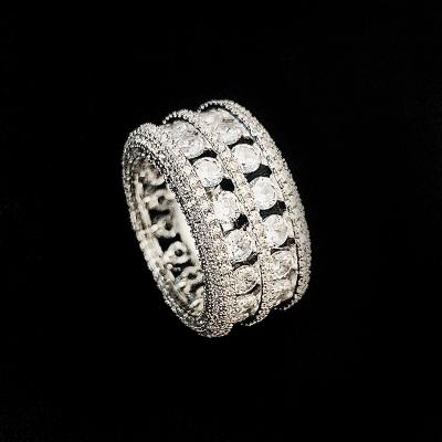 China Fashion Hip Hop Zircon Cuban Chain Ring Double Row Round Fully Inlaid Zircon Trendy 18k Gold Plated Men's Unisex Ring for sale