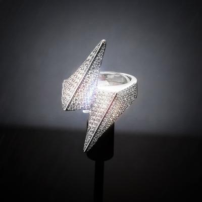 China Wholesale Bling Ring Lightning Full Zircon Man Hip Hop Fashion Spot Hip Hop Jewelry Ring For Party for sale