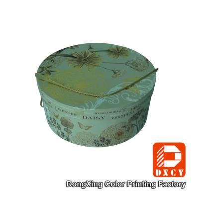 China Hot Foil Stamping Sturdy Round Decorative Cardboard Boxes With Lids String Style for sale