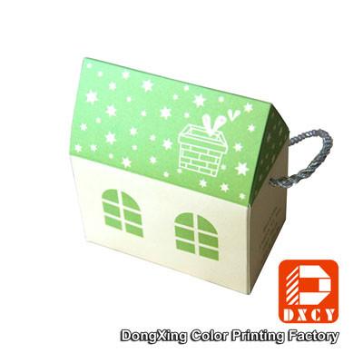 China House Shaped Candy Custom Printed Packaging Boxes Green Fancy With Handles for sale