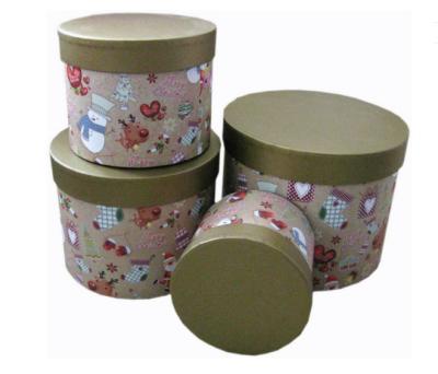 China Round Biodegradable Sturdy Base And Lid Cardboard Boxes Christmas Pattern for sale