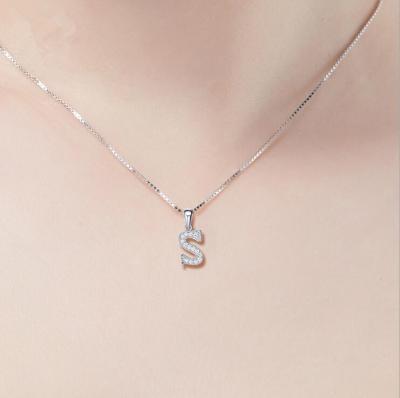 China 26 Letter Zircon Pendant Necklace 925 Fashion Custom Silver Pendant Necklace Trendy for sale