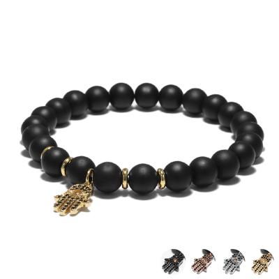 China Zirconium pendant Fatima Palm Eye Beads Lava Bracelet Matte Agate Beaded Bracelet Black devil's eye CLASSIC for sale