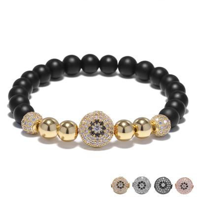 China CLASSIC 8MM Matte Agate Stone Beaded Bracelet Men's and Women's Copper Beads Set Zircon Bead Bracelet for sale